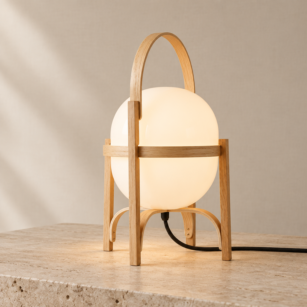 Wooden Globe Table Lamp | Frosted Glass Floor Lamp