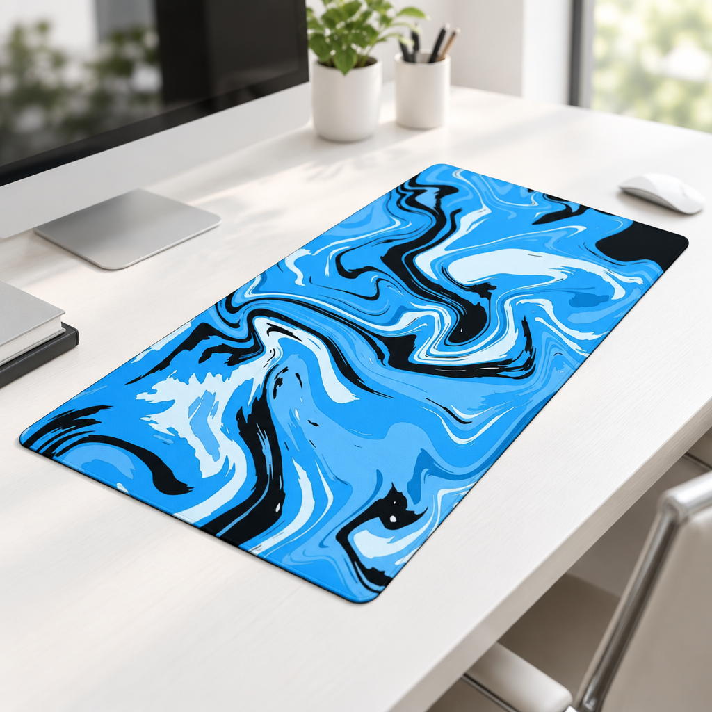 Blue & Black Marble swatch: "Blue, black and white liquid marble mouse pad design"