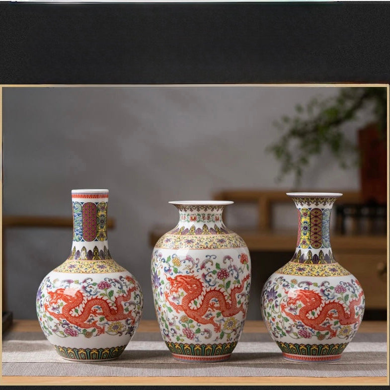 All three Chinese dragon style vases
