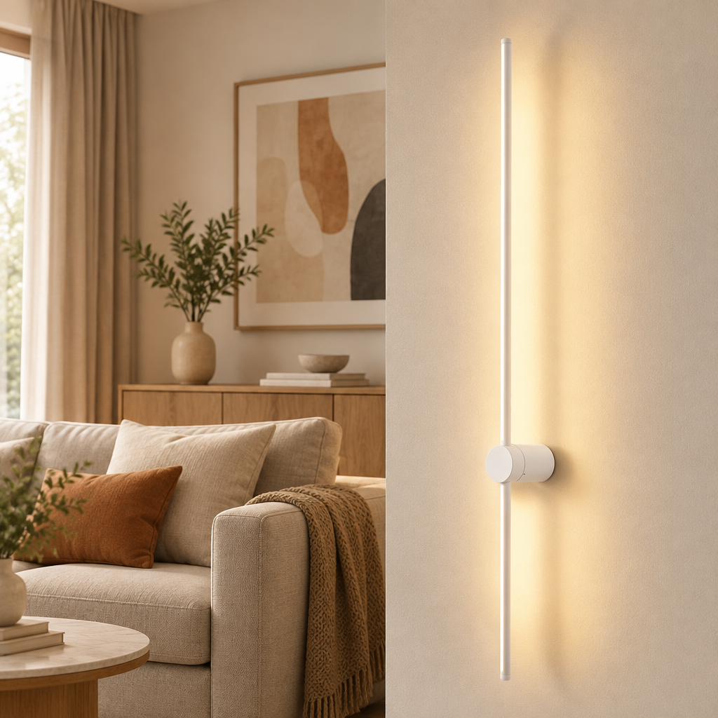 White 80cm touch dimmable LED wall lamp with 16W power and 6cm body diameter