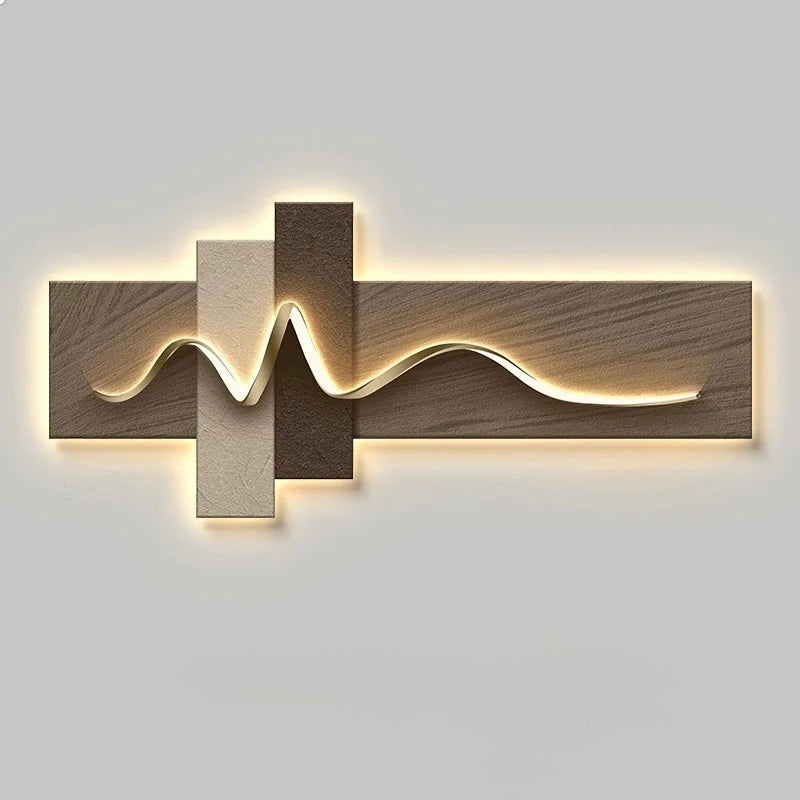 Modern wall light fixture with wavy design on a plain background