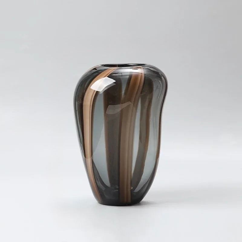 Medium sculptural glass vase with layered amber streaks – 27.3cm