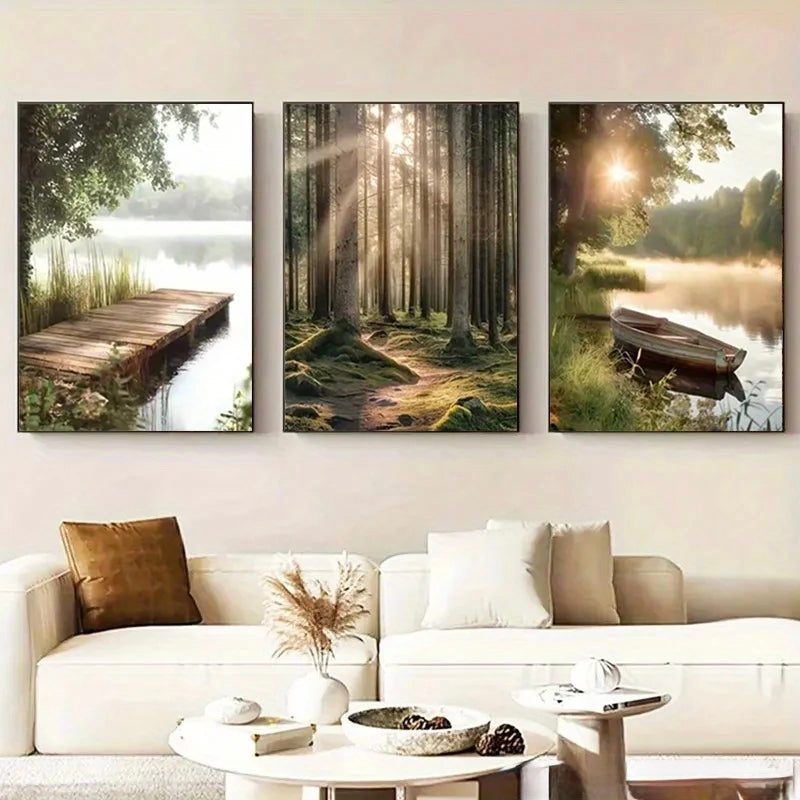 Forest Serenity 3-Piece Canvas Wall Art Set – Minimalist Nature Prints