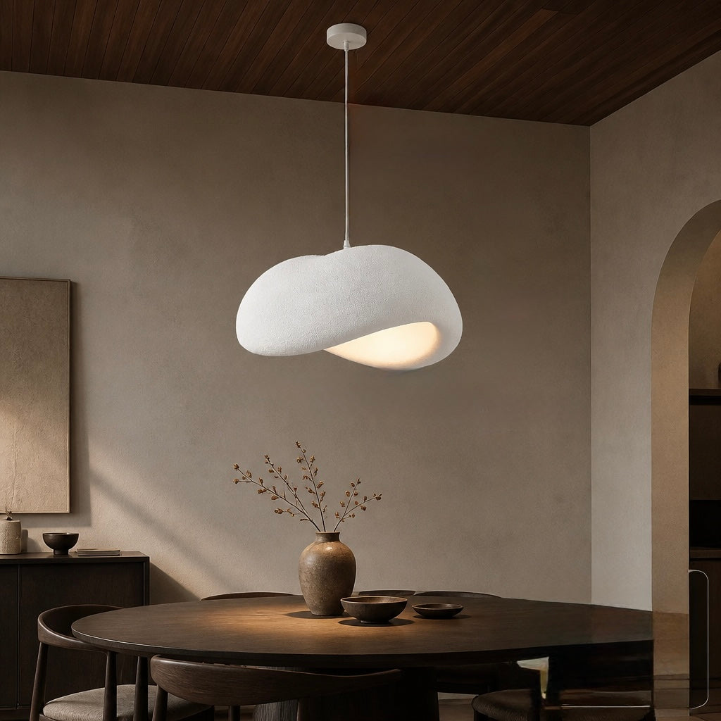 Small white Wabi-Sabi pendant light with dimensions L40 × W30 × H16cm
