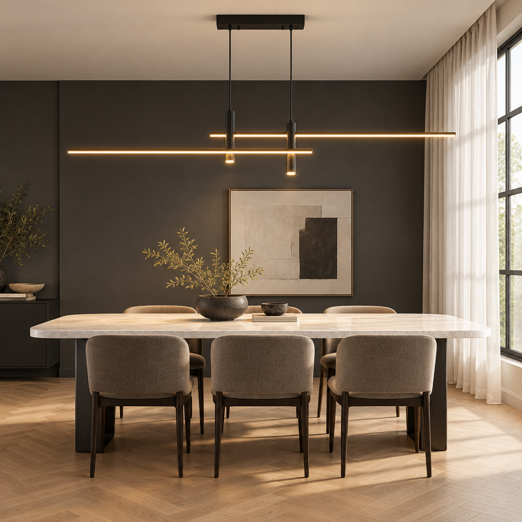 Black linear LED pendant light, 100cm