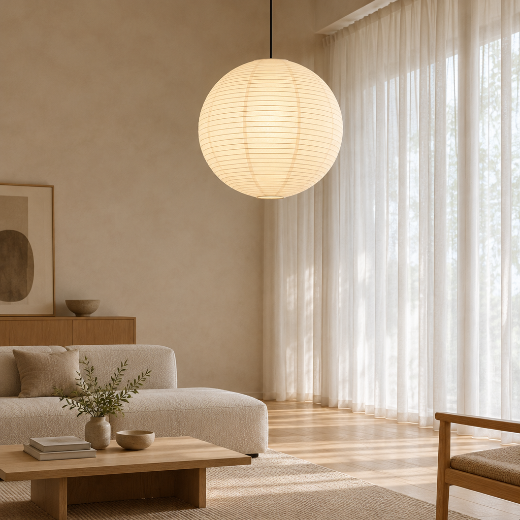 Japanese Rice Paper Pendant Light | Dimmable Wabi-Sabi Lamp