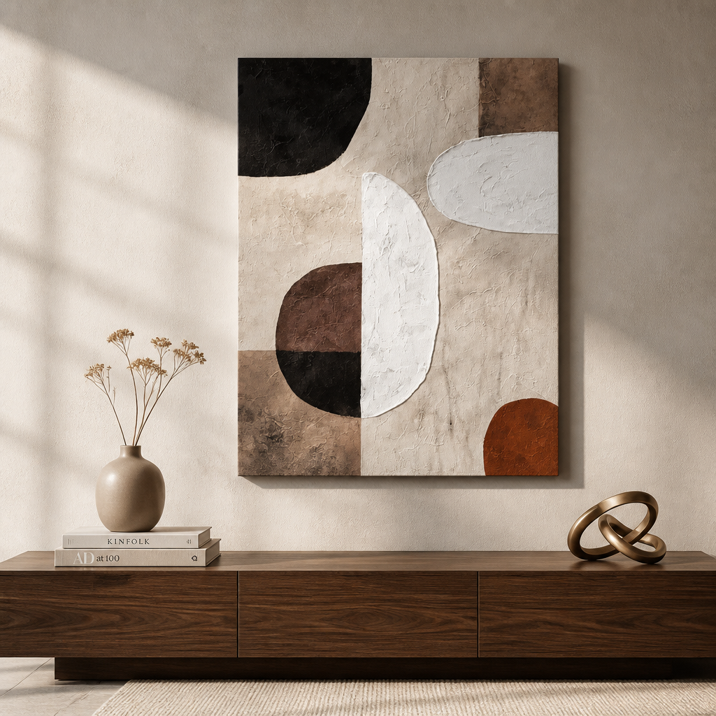 Lienzo abstracto neutro para pared | Láminas texturizadas modernas minimalistas
