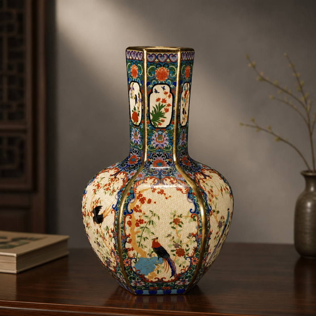Retro Chinese Ceramic Printed Vase | Oriental Floral Home Décor