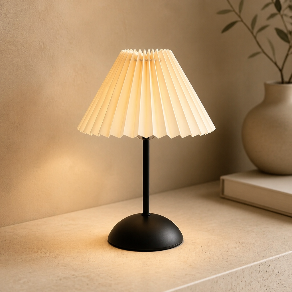 Pleated Table Lamp USB – Minimal LED Desk Lamp with Remote