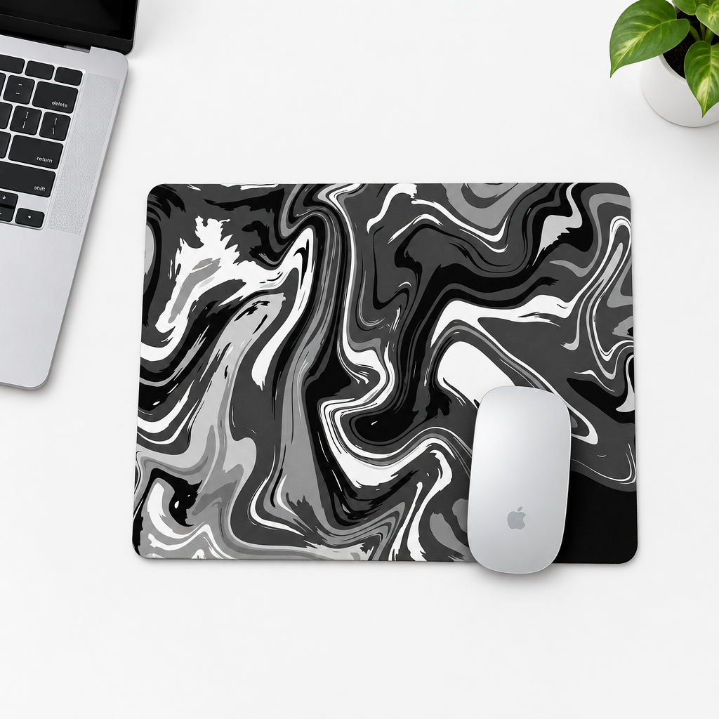 Black & White Marble swatch: "Black, white and grey liquid marble mouse pad design"