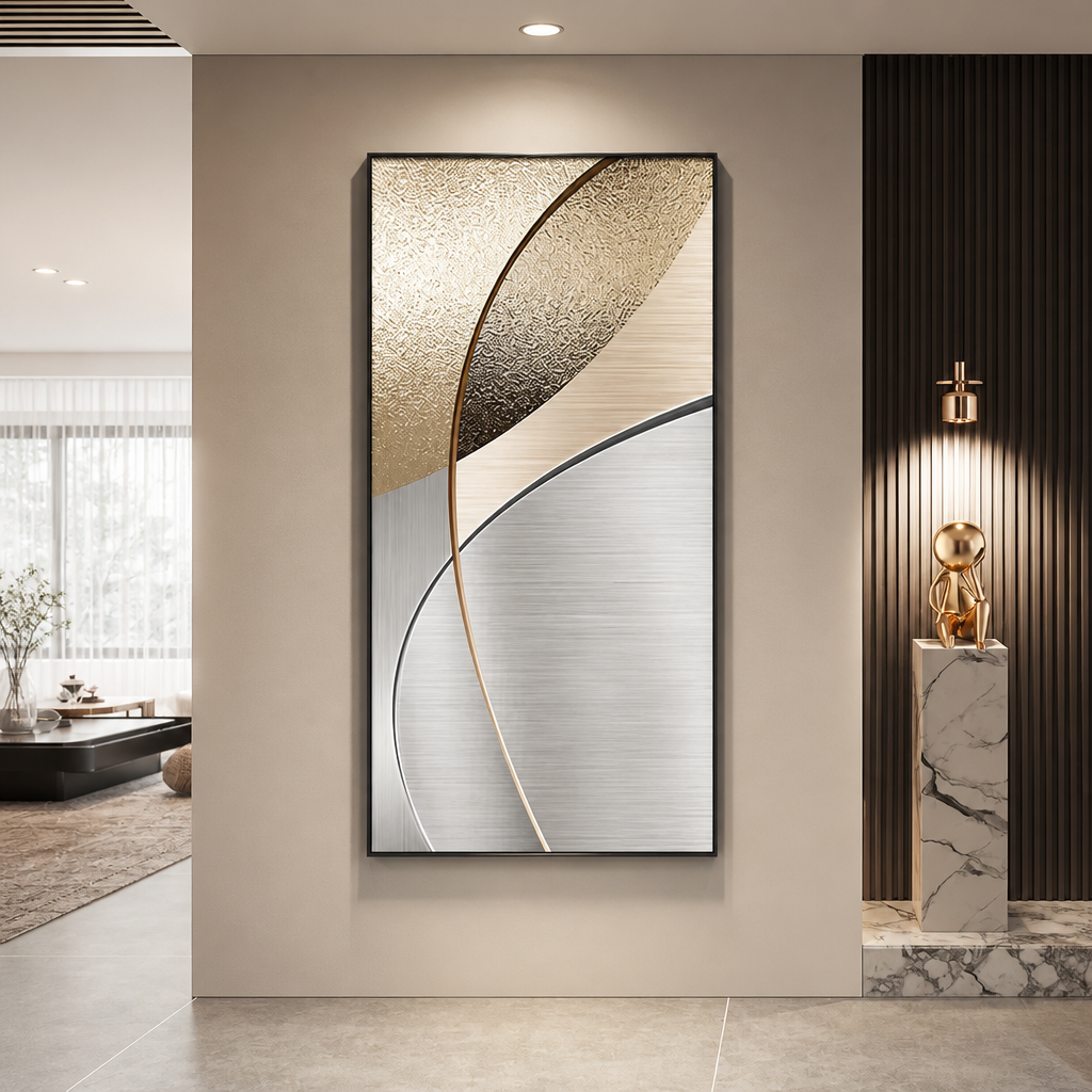 Silver and bronze abstract LED wall lamp with brushed texture