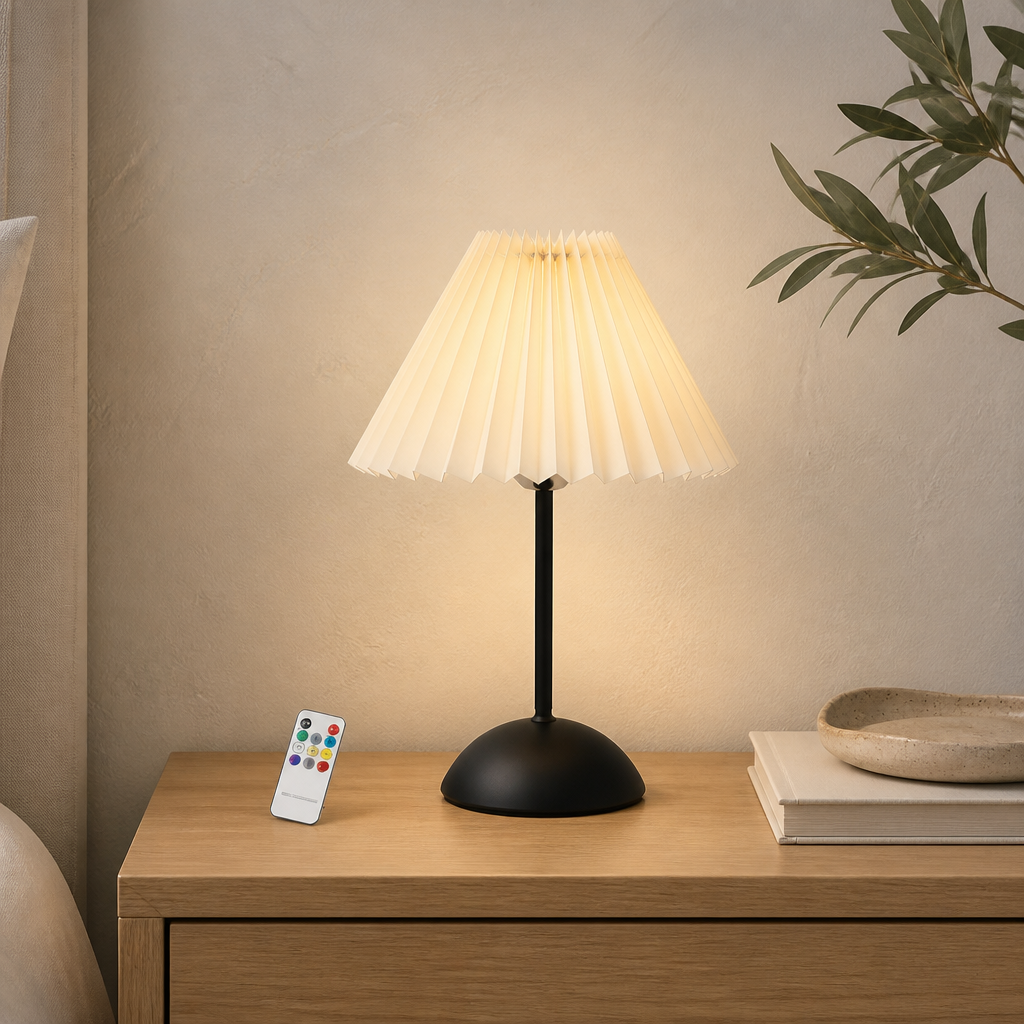 Pleated Table Lamp USB – Minimal LED Desk Lamp with Remote