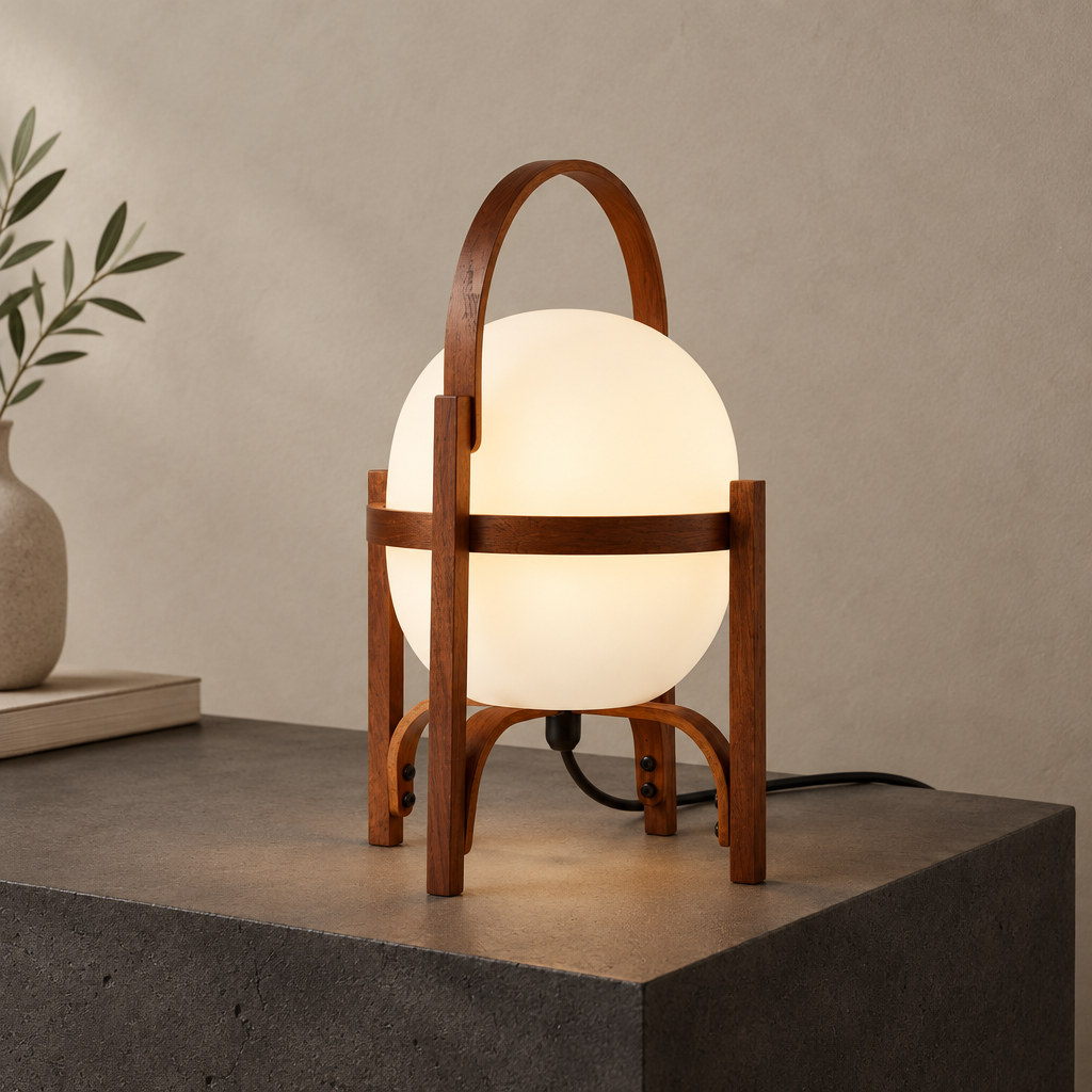 Wooden Globe Table Lamp | Frosted Glass Floor Lamp