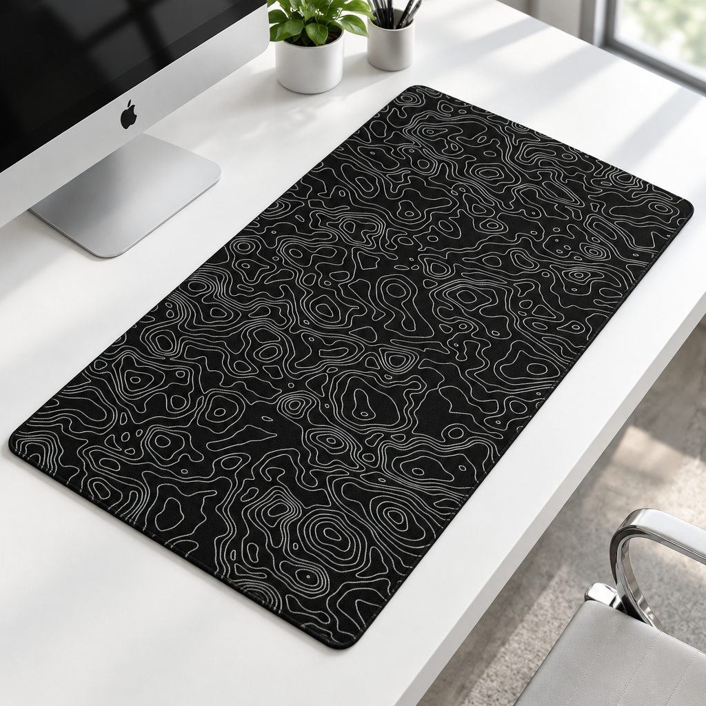 Black Topographic swatch: "Black mouse pad with grey topographic line pattern"