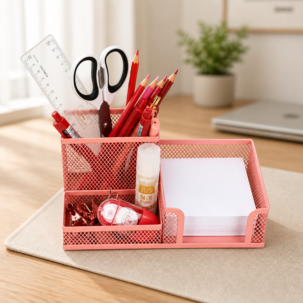 Metal Mesh Desk Organiser with Compartments | Minimal Workspace Storage