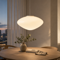 Large glass LED ceiling shade with adjustable suspension cable, measuring 37cm wide and 20cm high.