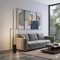 Offset Frame 120cm — Creative floor lamp with offset rectangular frame design and black base, shown in a 120cm height layout.
