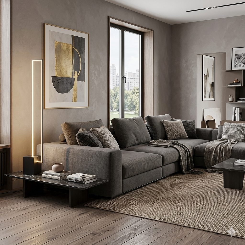 Rectangle Frame 130cm — Modern rectangular frame LED floor lamp with glowing outline and black block base, 130cm high.