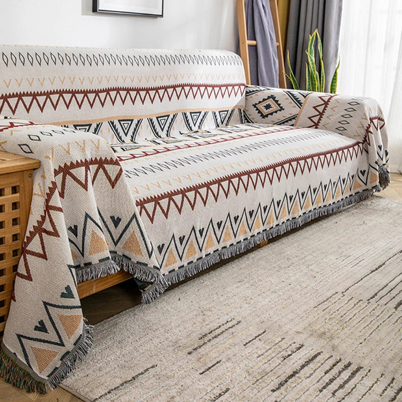 Detailed side view of the thick, textured knit fabric of the Aesthetic Pad sofa cover.