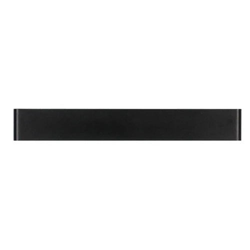 Black minimalist LED wall light with soft up and down glow on a white wall