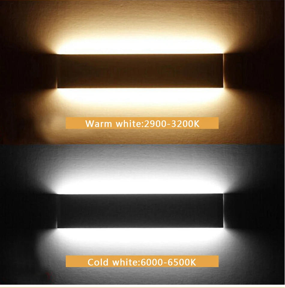 Two light strips showing warm white and cold white light on a dark background.