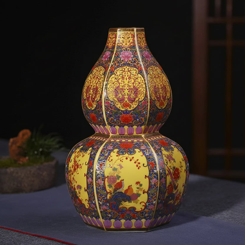 Decorative vase with intricate patterns on a dark background