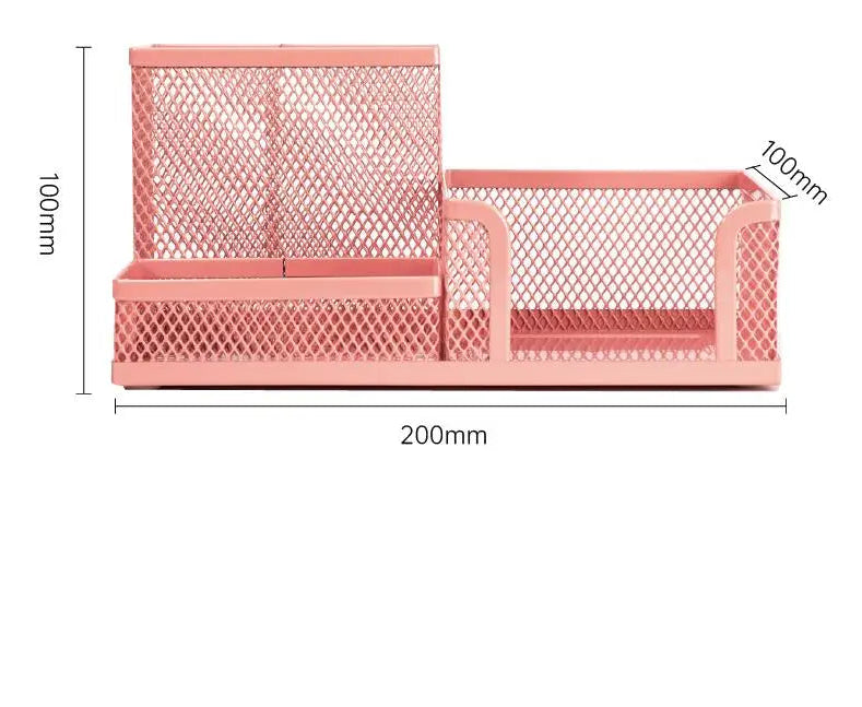 Pink mesh bench with dimensions on a white background