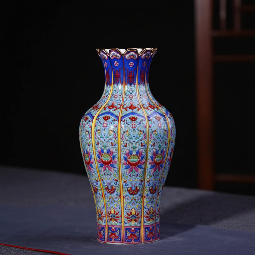 Decorative vase with intricate patterns on a dark background