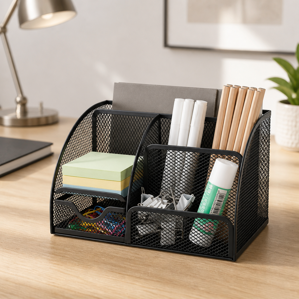 Multi-Section Mesh Desk Holder – Space-Saving Desktop Organiser