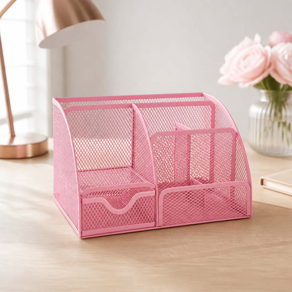 Multi-Section Mesh Desk Holder – Space-Saving Desktop Organiser