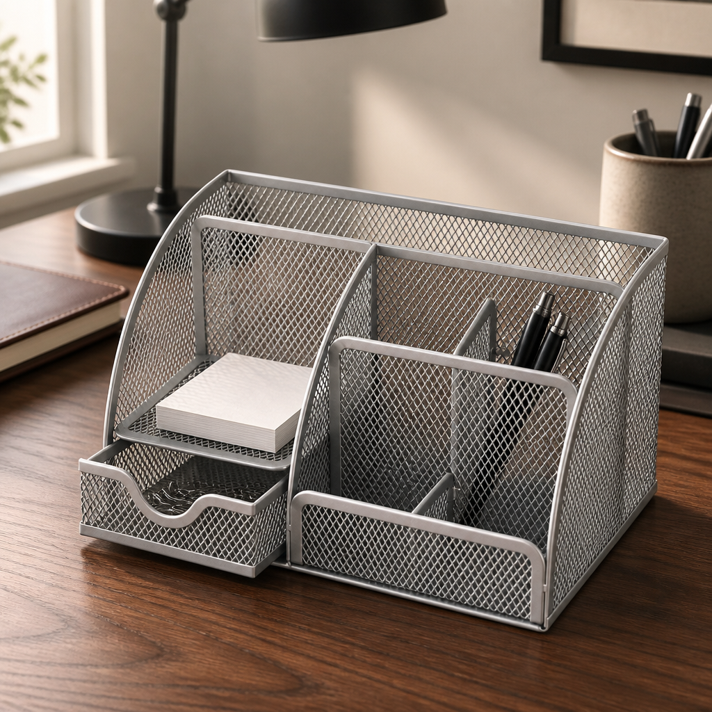Multi-Section Mesh Desk Holder – Space-Saving Desktop Organiser