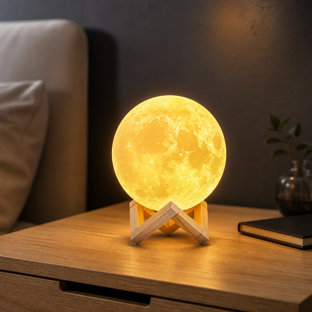 Rechargeable 3D printed moon lamp for bedroom décor