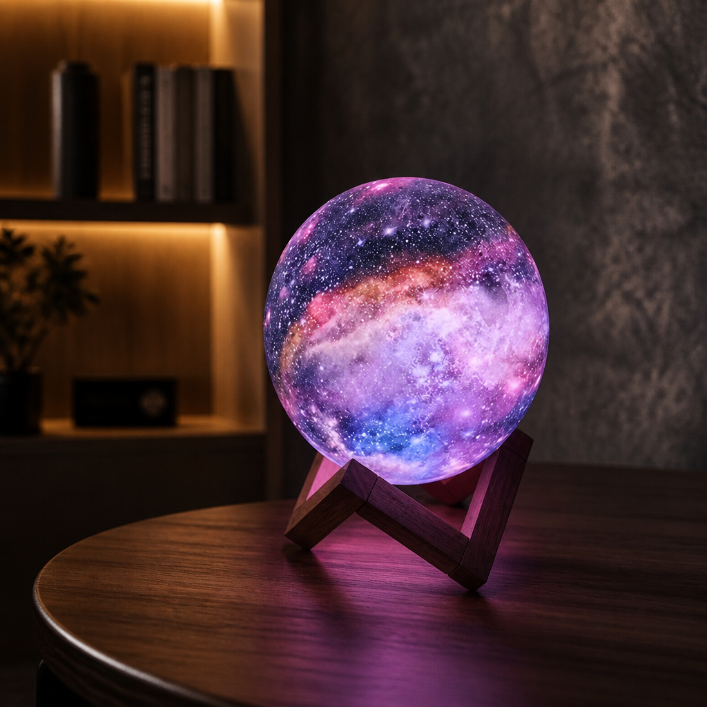 Coloured celestial night light for bedside table