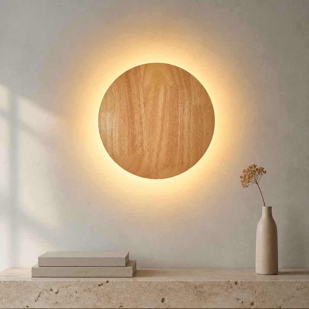 Round wooden LED wall light 