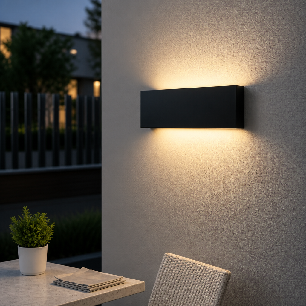 Black 20W LED wall light with warm white glow