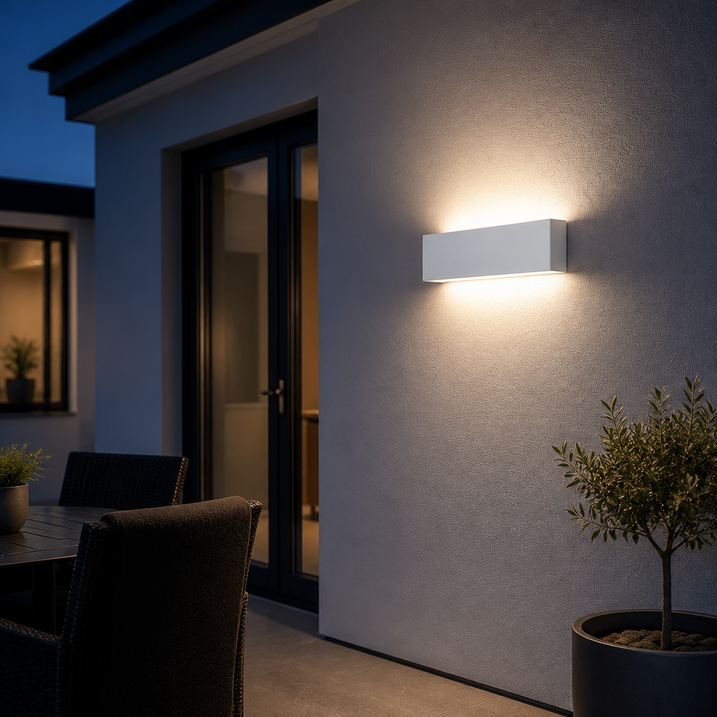 White 20W LED wall light with warm white glow