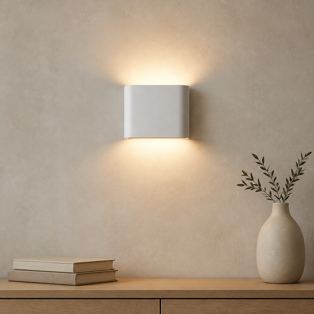 White 6W LED wall light with soft warm white up-down