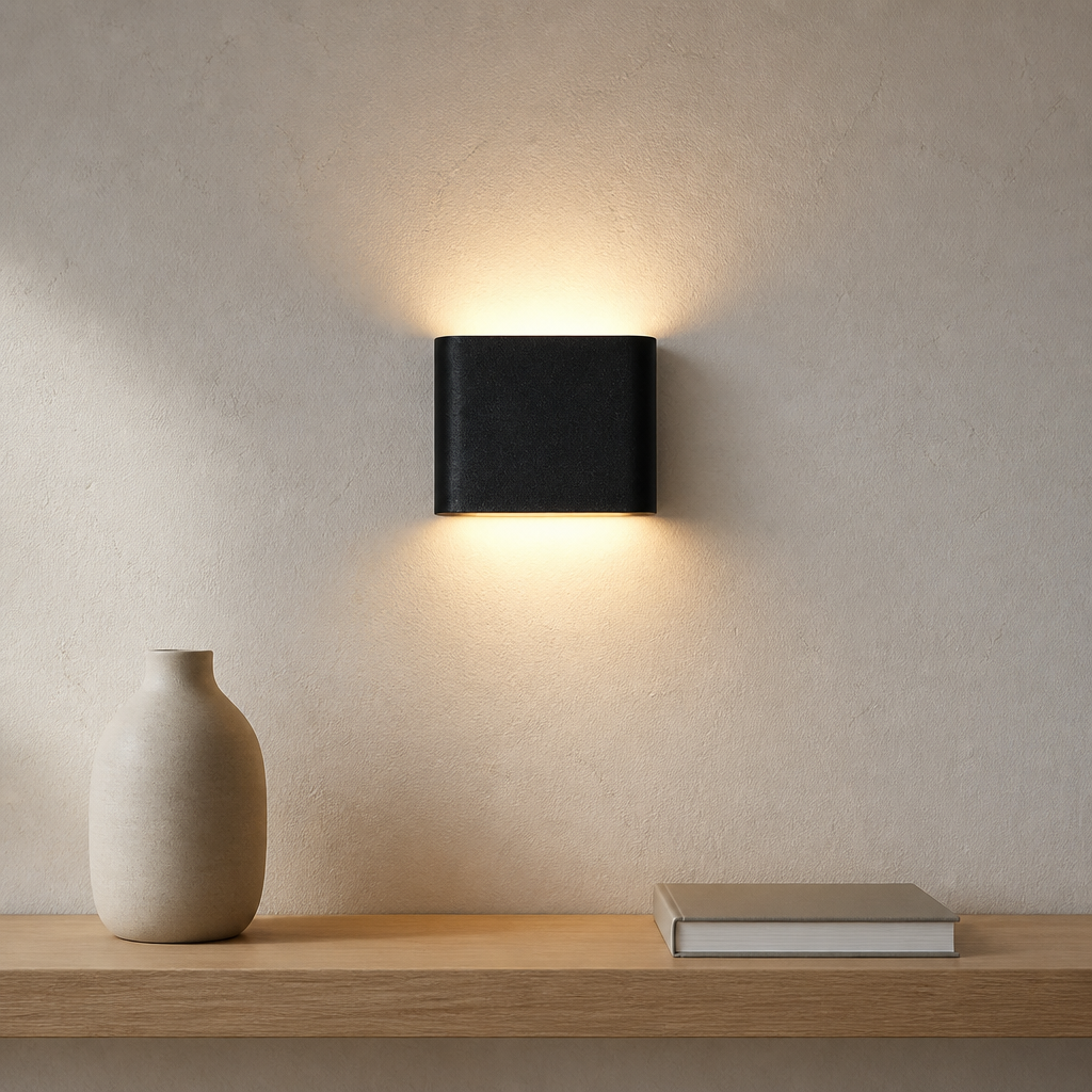 Black 6W LED wall light with warm white up-down glow
