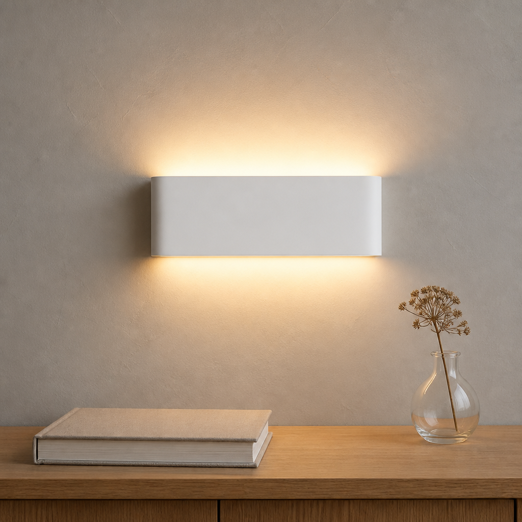White 20W LED wall light with warm white glow
