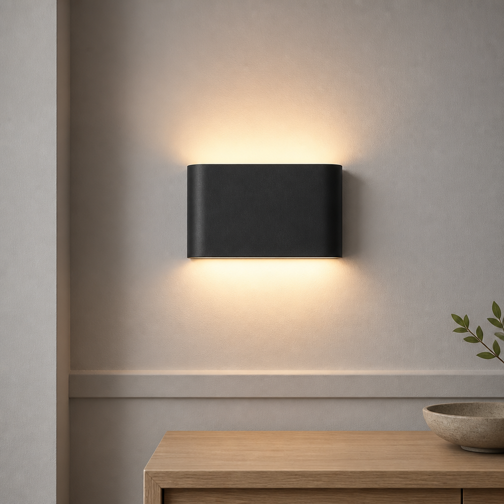 Black 12W LED wall light with warm white up-down