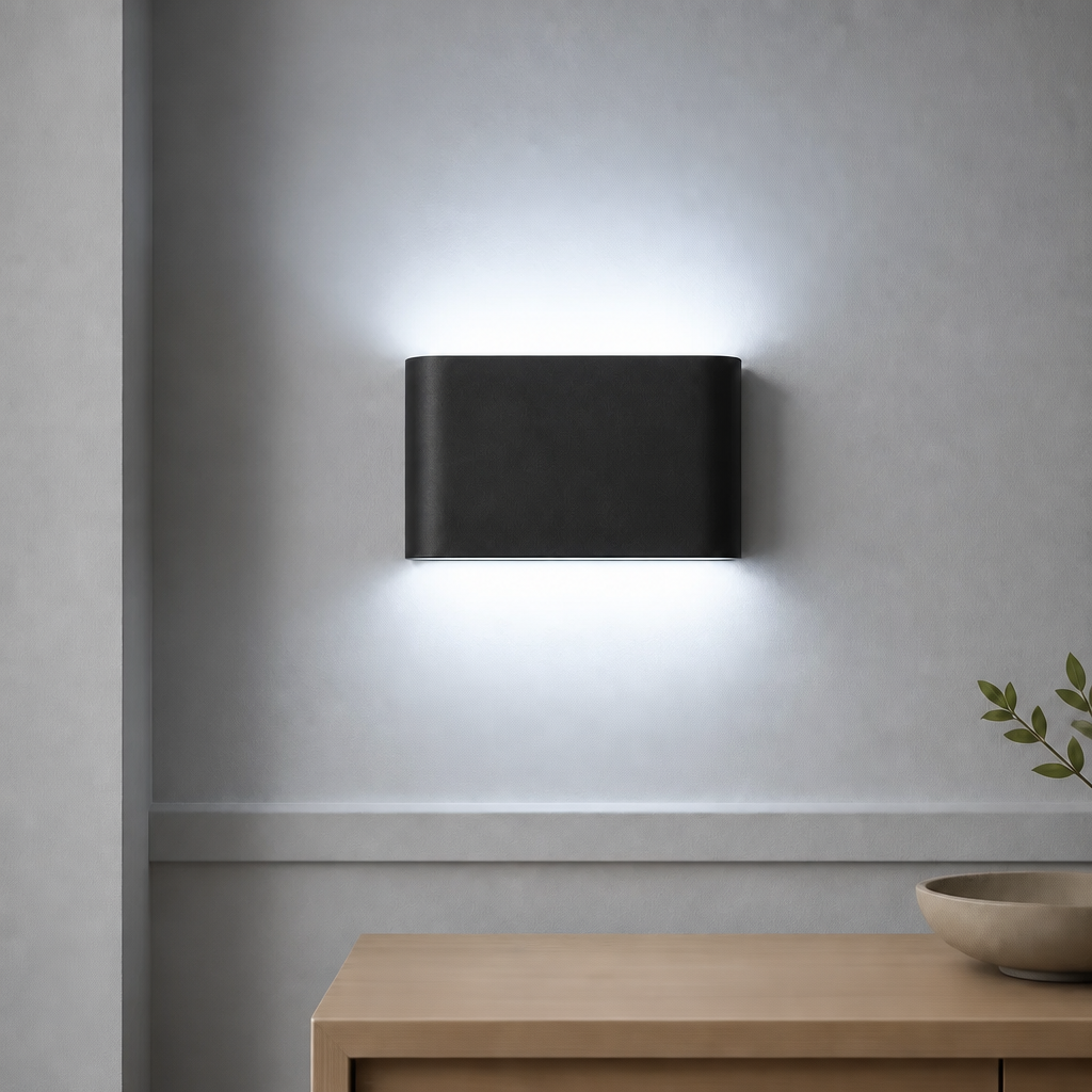 Black 12W LED wall light with cool white up-down