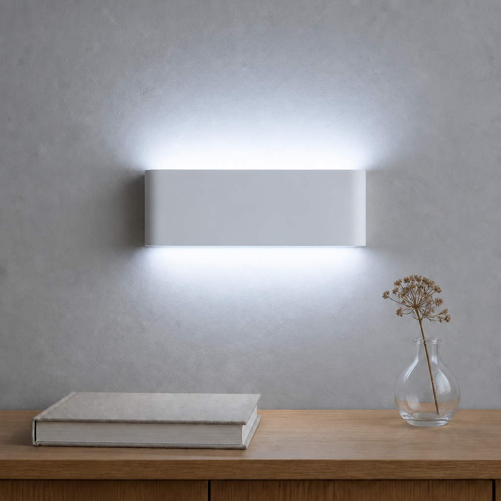 White 20W LED wall light with cool white glow