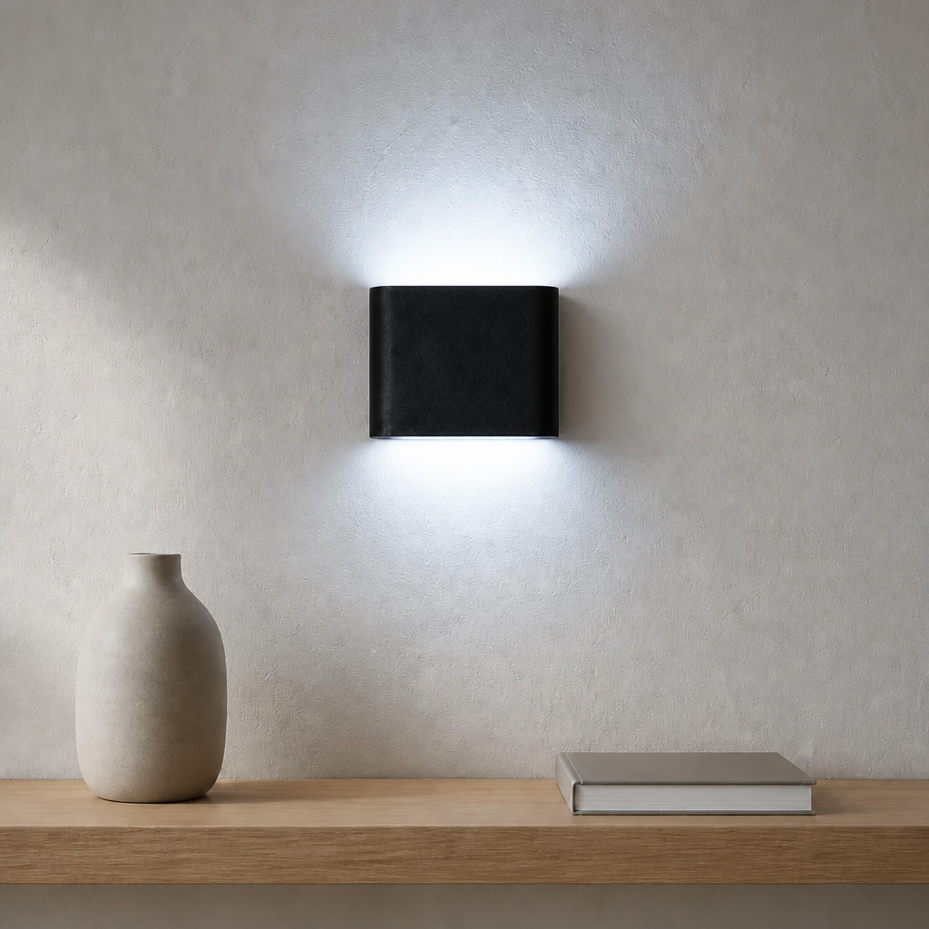 Black 6W LED wall light with cool white up-down glow