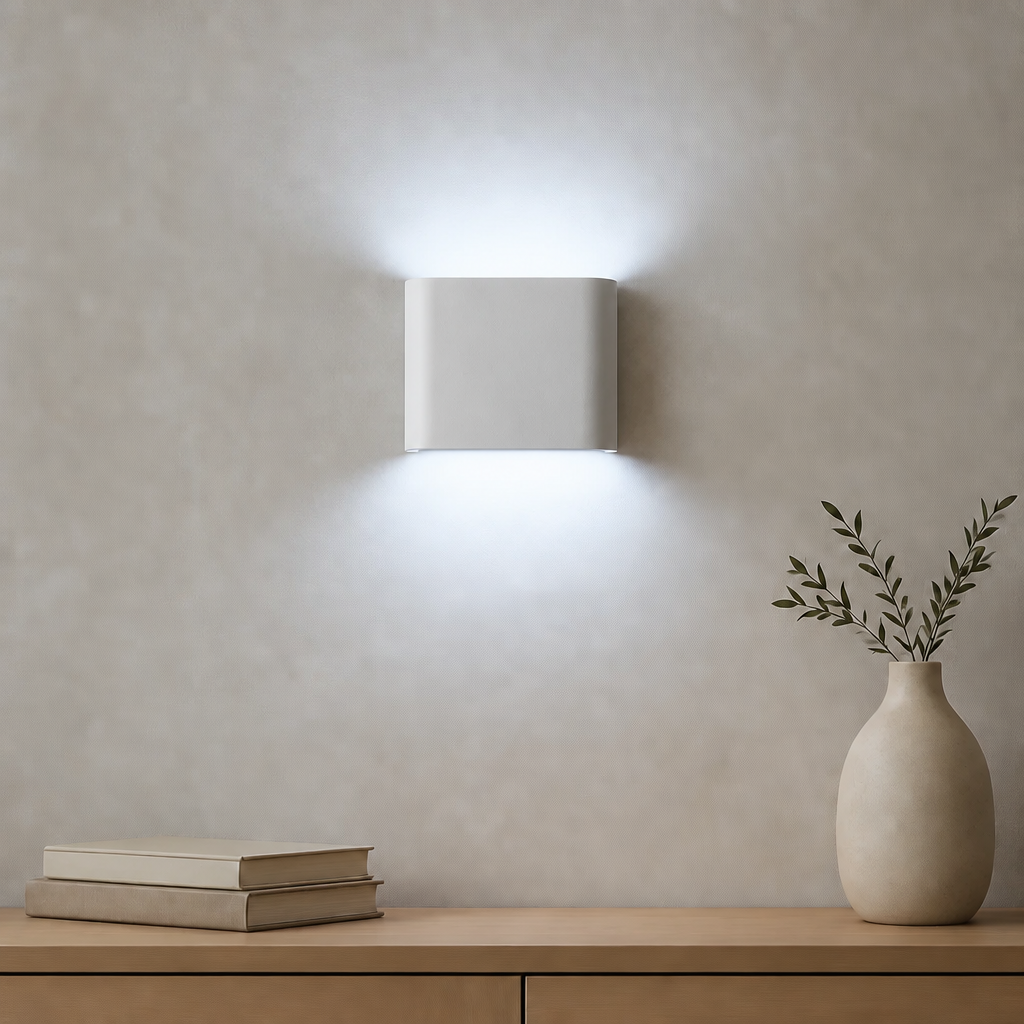 White 6W LED wall light with soft cool white up-down