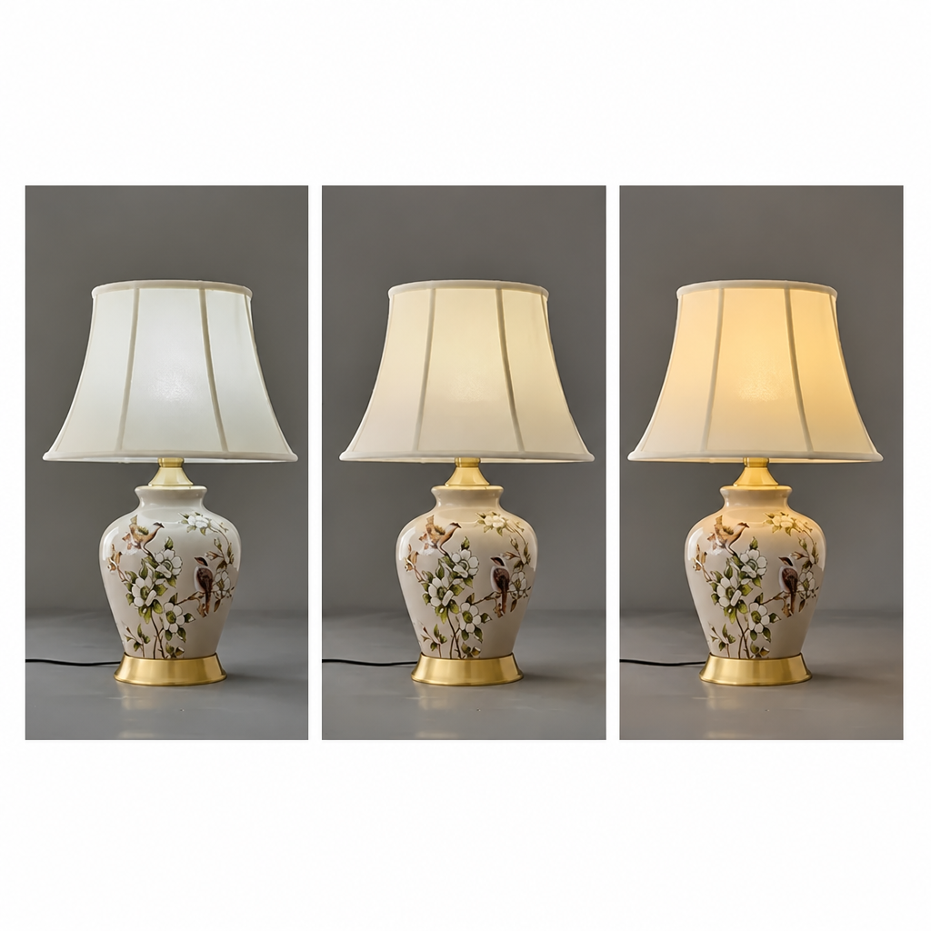 Hand-Painted Ceramic Table Lamp – Brass Base, Dimmable