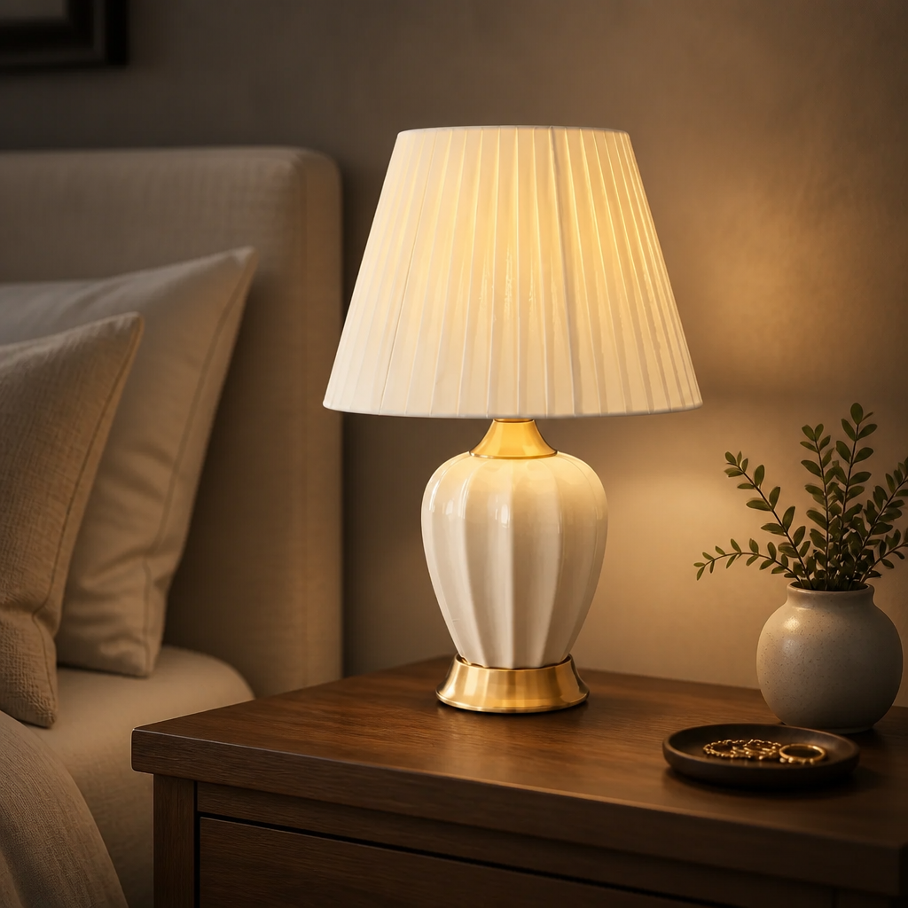 Hand-Painted Ceramic Table Lamp – Brass Base, Dimmable