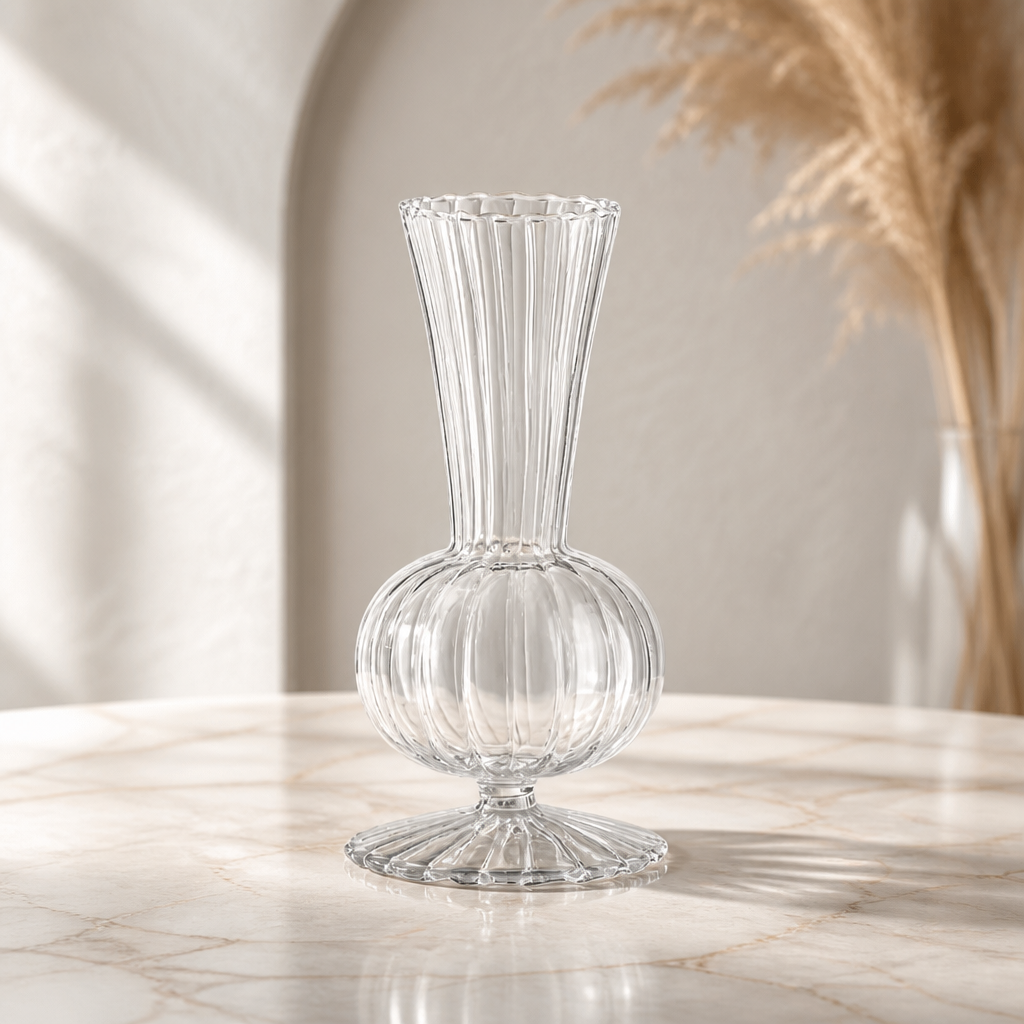 Handcrafted Glass & Crystal Mini Vases – Ribbed Clear Decorative Vases