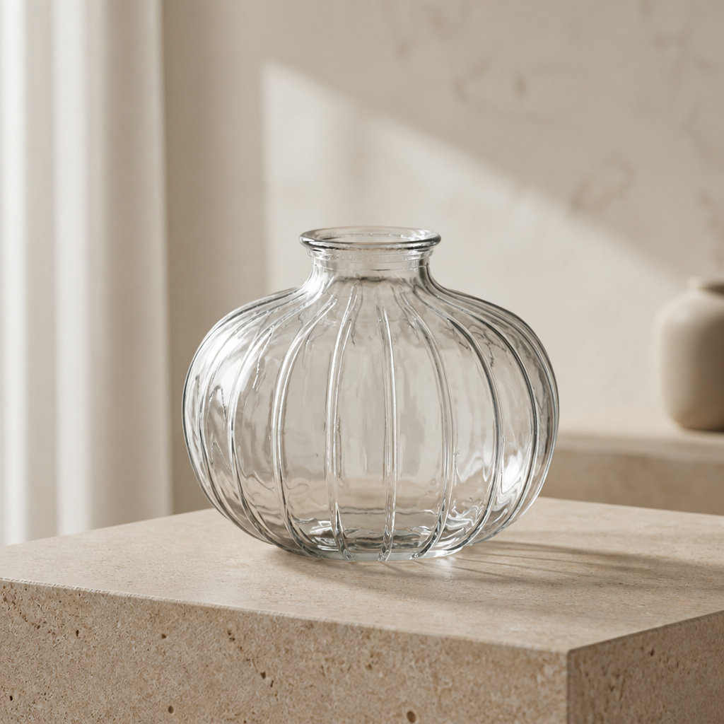 Handcrafted Glass & Crystal Mini Vases – Ribbed Clear Decorative Vases