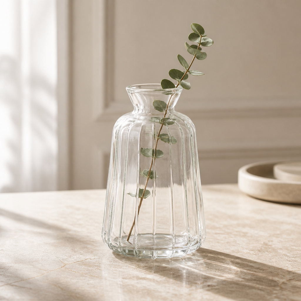 Handcrafted Glass & Crystal Mini Vases – Ribbed Clear Decorative Vases