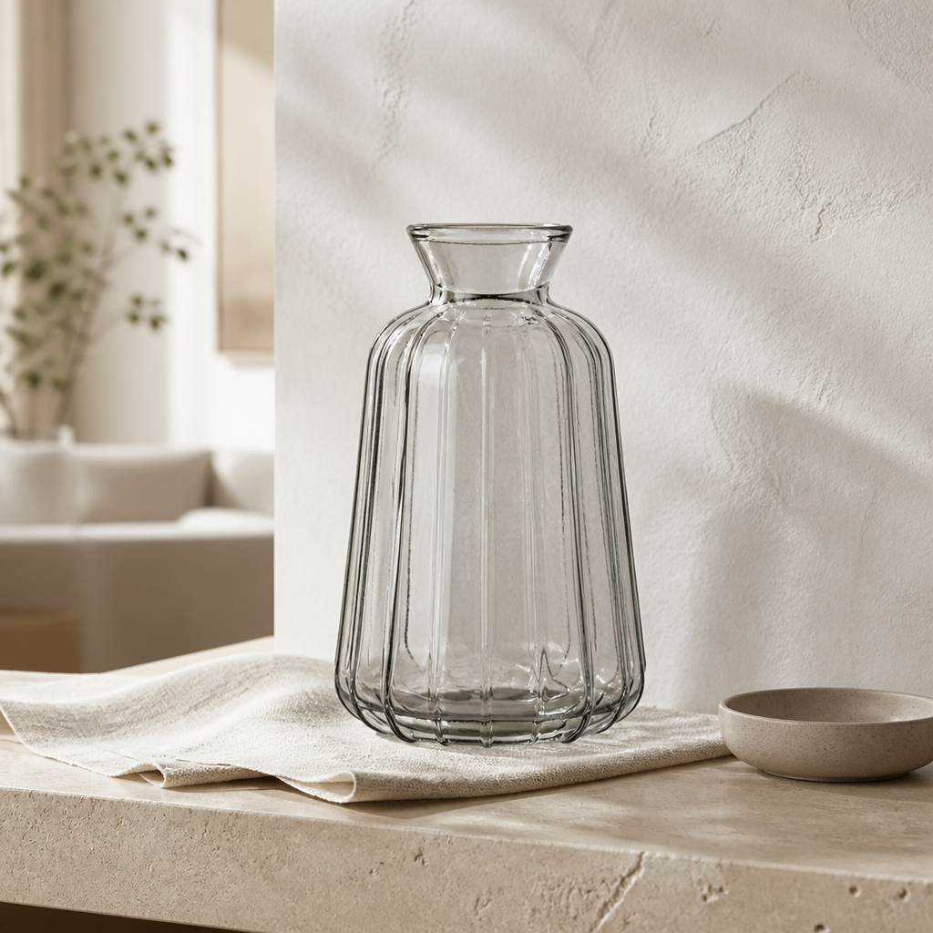 Handcrafted Glass & Crystal Mini Vases – Ribbed Clear Decorative Vases
